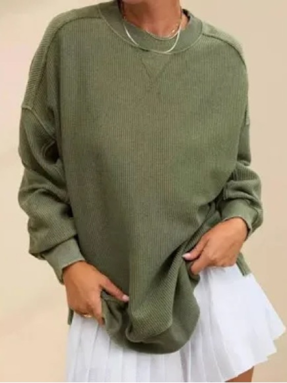 aerie Big Chill Olive Green Textured Sweatshirt